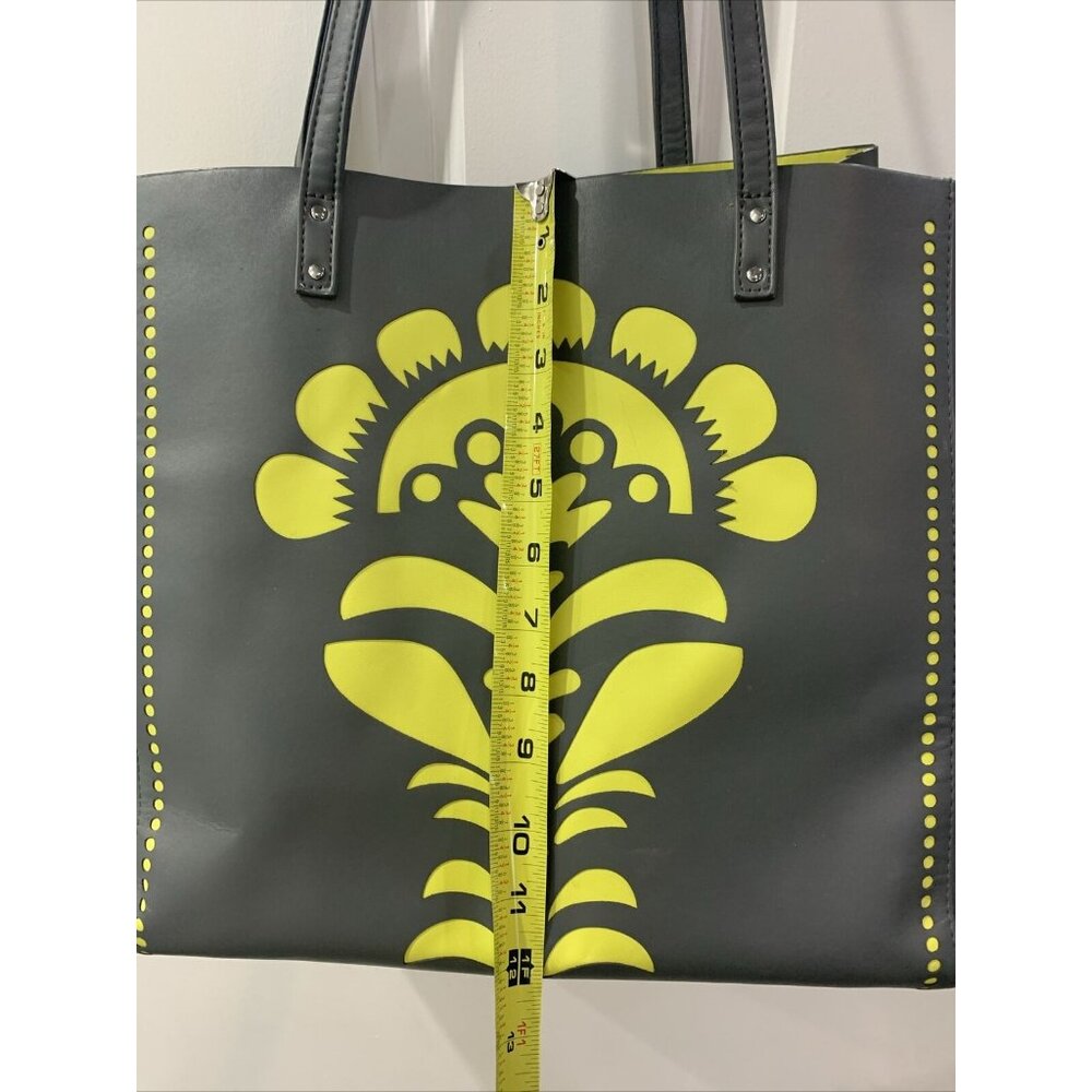 Vera Bradley Tote Bag Purse Vinyl Laser Cut "Flower Shower" Gray & Yellow - Picture 7 of 9